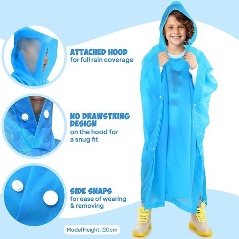 ANYOO 2 Pack Raincoats for Kids Emergency Ponchos Reusable Rain Poncho with Hood Waterproof Rain Coats for Boys and Girls in Kuwait