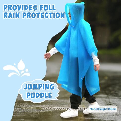 ANYOO 2 Pack Raincoats for Kids Emergency Ponchos Reusable Rain Poncho with Hood Waterproof Rain Coats for Boys and Girls in Kuwait