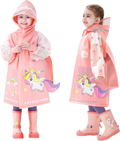 SSAWcasa Toddler Rain Jacket Girls, Kids Rain Poncho Coat with Hood, Children Baby Boys Raincoat Rainwear Gear Outerwear in Kuwait