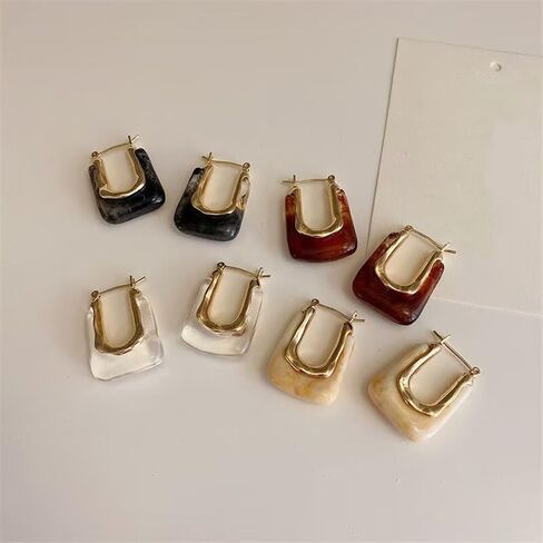 Resin Chunky Hoop Earrings Geometric U-shaped Summer Acrylic Earrings Vintage Fashion Earrings Jewelry for Women Girls - Clear, 1 Pair, Acrylic, No Gemstone in Saudi Arabia