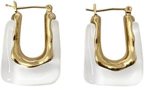 Resin Chunky Hoop Earrings Geometric U-shaped Summer Acrylic Earrings Vintage Fashion Earrings Jewelry for Women Girls - Clear, 1 Pair, Acrylic, No Gemstone in Saudi Arabia