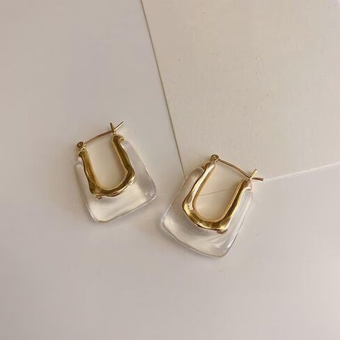 Resin Chunky Hoop Earrings Geometric U-shaped Summer Acrylic Earrings Vintage Fashion Earrings Jewelry for Women Girls - Clear, 1 Pair, Acrylic, No Gemstone in Saudi Arabia
