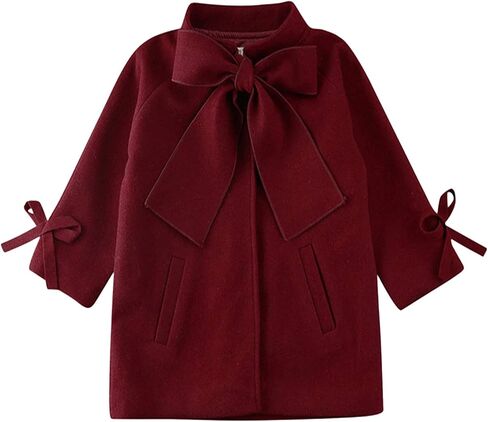 Evelin LEE Kids Girls Winter Warm Wool Blend Jacket Coat Bowknot Stand Collar Outwear Overcoat in Kuwait
