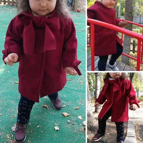 Evelin LEE Kids Girls Winter Warm Wool Blend Jacket Coat Bowknot Stand Collar Outwear Overcoat in Kuwait