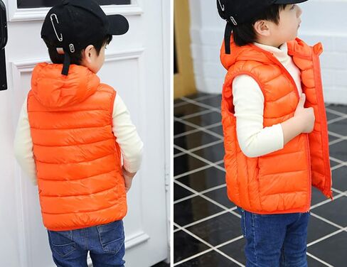 Boys Girls Winter Hooded Puffer Vest Lightweight Sleeveless Puffer Jacket Packable Quilted Vest Kids Padded Down Coat in Saudi Arabia