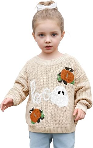 Baby Boy Girl Halloween Sweater Embroidery Long Sleeve Crewneck Knit Sweatshirt Toddler Fall Winter Pullover in Saudi Arabia