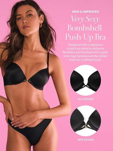 Victoria's Secret Bombshell Shine Strap Push Up Bra, Add 2 Cups, Plunge Neckline, Lace, Bras for Women, Very Sexy Collection, Red Monogram (36C) in Saudi Arabia