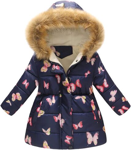 Kids Boys Girls Floral Print Winter Coat Cotton Parka Hooded Snowsuit Warm Fur Hooded Down Windproof Puffer Jacket Outerwear in Kuwait