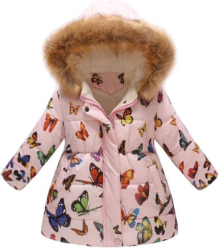 Kids Boys Girls Floral Print Winter Coat Cotton Parka Hooded Snowsuit Warm Fur Hooded Down Windproof Puffer Jacket Outerwear in Kuwait