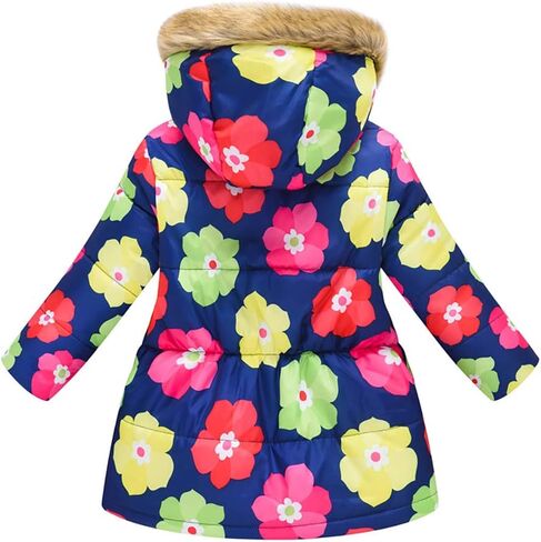Kids Boys Girls Floral Print Winter Coat Cotton Parka Hooded Snowsuit Warm Fur Hooded Down Windproof Puffer Jacket Outerwear in Kuwait