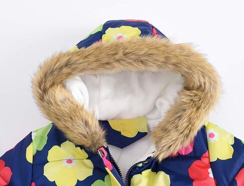 Kids Boys Girls Floral Print Winter Coat Cotton Parka Hooded Snowsuit Warm Fur Hooded Down Windproof Puffer Jacket Outerwear in Kuwait