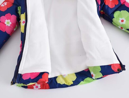 Kids Boys Girls Floral Print Winter Coat Cotton Parka Hooded Snowsuit Warm Fur Hooded Down Windproof Puffer Jacket Outerwear in Kuwait