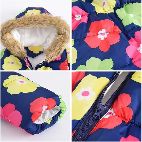 Kids Boys Girls Floral Print Winter Coat Cotton Parka Hooded Snowsuit Warm Fur Hooded Down Windproof Puffer Jacket Outerwear in Kuwait