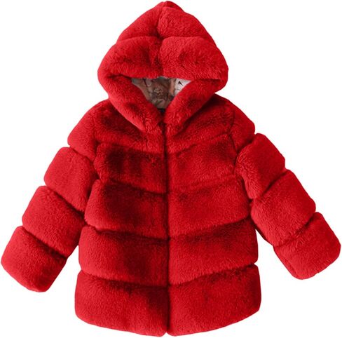 Girls Faux Fur Jacket Plush Sherpa Teddy Coat with Hood Toddler Winter Coats Warm Fuzzy Jackets Trendy Outerwear in Saudi Arabia