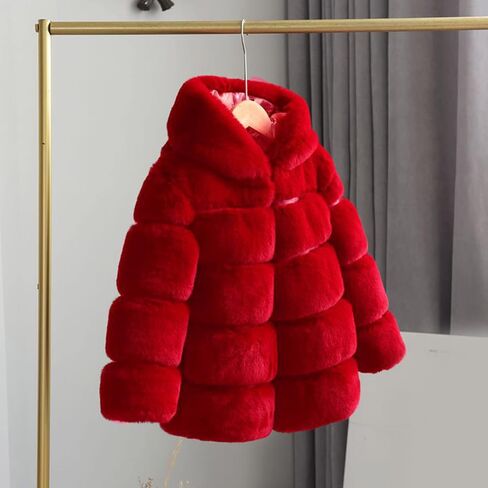 Girls Faux Fur Jacket Plush Sherpa Teddy Coat with Hood Toddler Winter Coats Warm Fuzzy Jackets Trendy Outerwear in Saudi Arabia