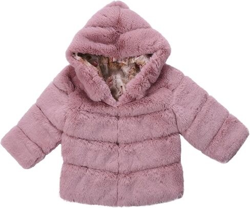 Girls Faux Fur Jacket Plush Sherpa Teddy Coat with Hood Toddler Winter Coats Warm Fuzzy Jackets Trendy Outerwear in Saudi Arabia