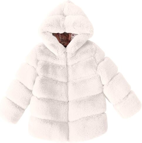 Girls Faux Fur Jacket Plush Sherpa Teddy Coat with Hood Toddler Winter Coats Warm Fuzzy Jackets Trendy Outerwear in Saudi Arabia