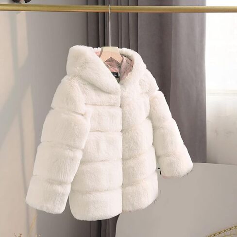 Girls Faux Fur Jacket Plush Sherpa Teddy Coat with Hood Toddler Winter Coats Warm Fuzzy Jackets Trendy Outerwear in Saudi Arabia