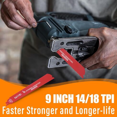 25 حزمة من شفرات المنشار الترددية 9 بوصات 14/18 Tpi لقطع المعادن، شفرات منشار من سبائك الصلب من الكربيد لتفكيك السيارات مع طلاء غير لاصق لتقليل الحرارة والاحتكاك in Kuwait