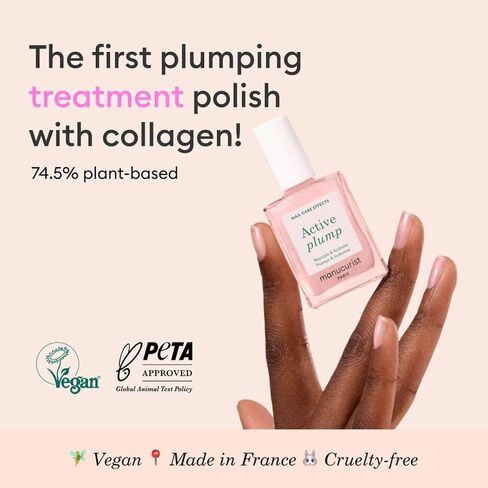 Manucurist Active Plump Nail Polish & Care - Collagen & Peach Extract - No Lamp - Nail Hydrator with Ultra-Glossy Baby Rose Shimmer for Instant Plumping Effect - Nail Volumizer - Vegan & Plant-Based in Saudi Arabia