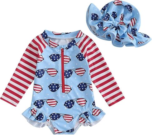 TheFound Toddler Baby Girl Swimsuit Long Sleeve Flower Print Zipped Bikini Hat Newborn Baby Summer Bathing Rashguard Swimsuit in Kuwait
