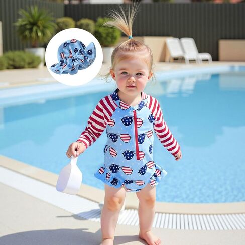 TheFound Toddler Baby Girl Swimsuit Long Sleeve Flower Print Zipped Bikini Hat Newborn Baby Summer Bathing Rashguard Swimsuit in Kuwait