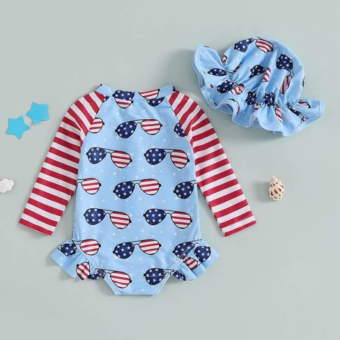 TheFound Toddler Baby Girl Swimsuit Long Sleeve Flower Print Zipped Bikini Hat Newborn Baby Summer Bathing Rashguard Swimsuit in Kuwait