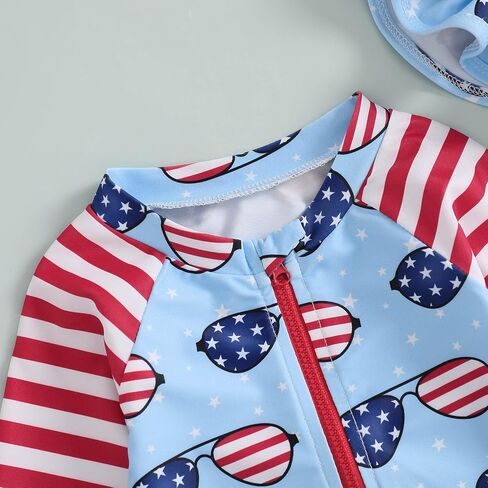 TheFound Toddler Baby Girl Swimsuit Long Sleeve Flower Print Zipped Bikini Hat Newborn Baby Summer Bathing Rashguard Swimsuit in Kuwait