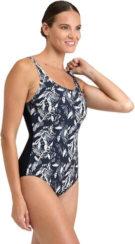 ARENA Women's Standard Bodylift Francy Wing Back B-Cup Swimsuit, Navy-Freak Rose Multi, 34 in Saudi Arabia