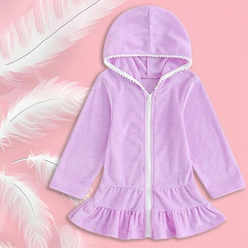 Toddler Baby Girls Long Sleeve Cover up Swimsuit Towel Hooded Zipper Beach Dress Kids Soft Rash Guard Swimwear Coverup in Saudi Arabia