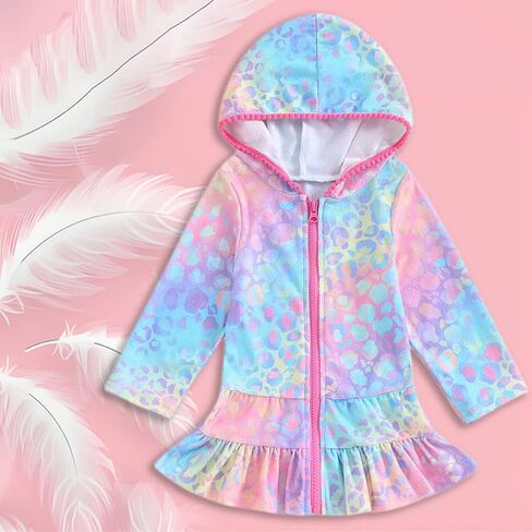 Toddler Baby Girls Long Sleeve Cover up Swimsuit Towel Hooded Zipper Beach Dress Kids Soft Rash Guard Swimwear Coverup in Saudi Arabia