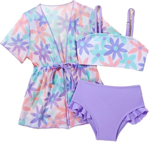 Iiniim Little Girls 3 قطعة ملابس السباحة بيكيني فستان قصير الأكمام in Kuwait
