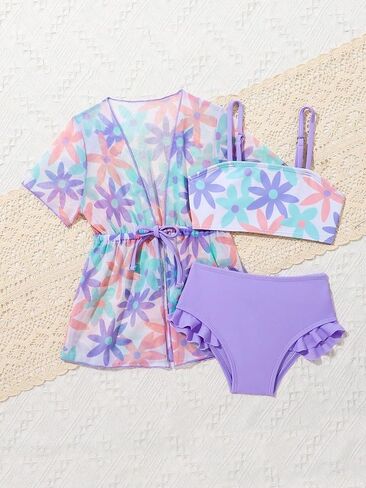 Iiniim Little Girls 3 قطعة ملابس السباحة بيكيني فستان قصير الأكمام in Kuwait