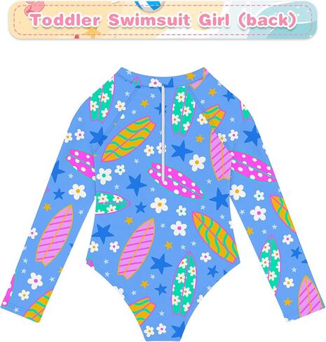 Toddler Swimsuit Girl Long Sleeve Baby Girls Bathing Suit One Piece Zipper Rash Guard UPF 50 in Saudi Arabia