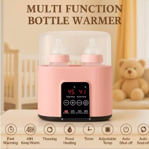 Baby Bottle Warmer for Girls – Dual Bottle Heating for Formula, Breastmilk & Baby Food, Steam Sterilizer for Bottles and Pacifiers, Accurate Temp Control for Safe, Gentle Warming in Saudi Arabia