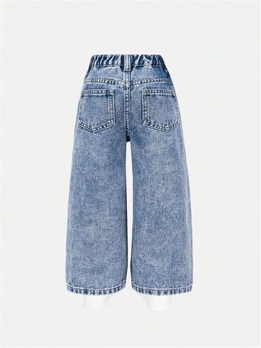 Wdirara Toddler Girl's Gute Graphic Graphic Baggy Jeans مرنة عالية الخصر in Kuwait