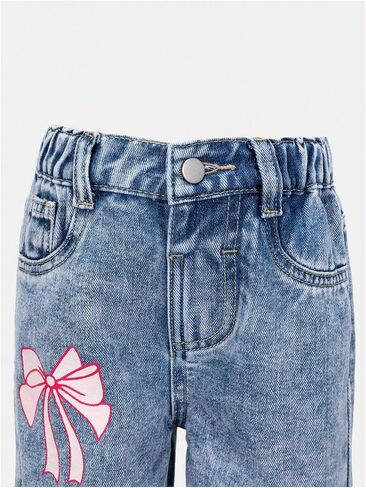 Wdirara Toddler Girl's Gute Graphic Graphic Baggy Jeans مرنة عالية الخصر in Kuwait