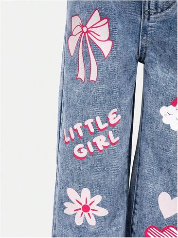 Wdirara Toddler Girl's Gute Graphic Graphic Baggy Jeans مرنة عالية الخصر in Kuwait
