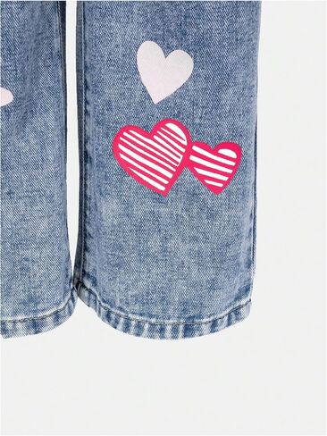 Wdirara Toddler Girl's Gute Graphic Graphic Baggy Jeans مرنة عالية الخصر in Kuwait