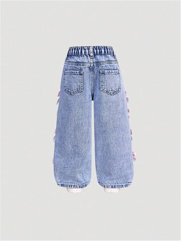 WDIRARA Toddler Girl's Y2k Bow Jeans Elastic High Waisted Wide Leg Denim Pants in Saudi Arabia