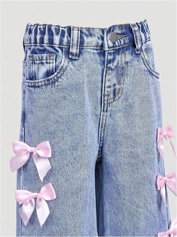 WDIRARA Toddler Girl's Y2k Bow Jeans Elastic High Waisted Wide Leg Denim Pants in Saudi Arabia