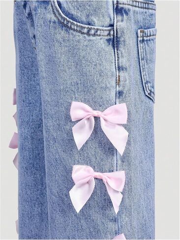 WDIRARA Toddler Girl's Y2k Bow Jeans Elastic High Waisted Wide Leg Denim Pants in Saudi Arabia