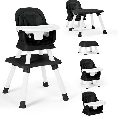 Baby High Chair, 8 in 1 Convertible Highchairs for Babies and Toddlers, Children Dining Booster Seat/Kids Building Block Table for Girls Boys, Baby Seat with Removable Tray, Black in Kuwait