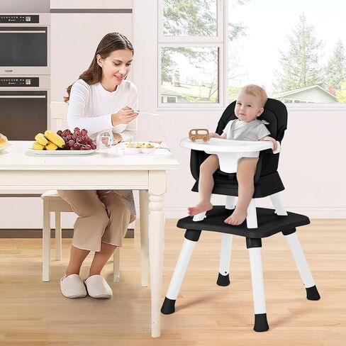 Baby High Chair, 8 in 1 Convertible Highchairs for Babies and Toddlers, Children Dining Booster Seat/Kids Building Block Table for Girls Boys, Baby Seat with Removable Tray, Black in Kuwait