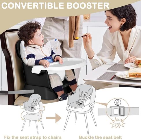 Baby High Chair, 8 in 1 Convertible Highchairs for Babies and Toddlers, Children Dining Booster Seat/Kids Building Block Table for Girls Boys, Baby Seat with Removable Tray, Black in Kuwait