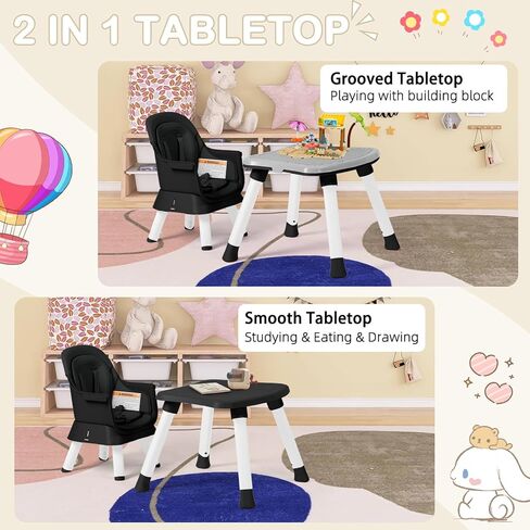 Baby High Chair, 8 in 1 Convertible Highchairs for Babies and Toddlers, Children Dining Booster Seat/Kids Building Block Table for Girls Boys, Baby Seat with Removable Tray, Black in Kuwait
