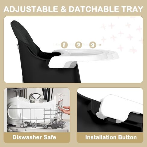 Baby High Chair, 8 in 1 Convertible Highchairs for Babies and Toddlers, Children Dining Booster Seat/Kids Building Block Table for Girls Boys, Baby Seat with Removable Tray, Black in Kuwait