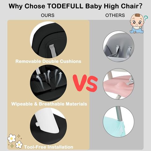 Baby High Chair, 8 in 1 Convertible Highchairs for Babies and Toddlers, Children Dining Booster Seat/Kids Building Block Table for Girls Boys, Baby Seat with Removable Tray, Black in Kuwait