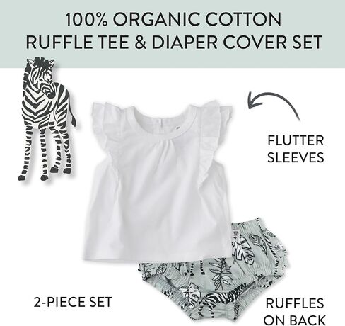 HonestBaby Flutter Tee, Tank Top with Ruffle Diaper Cover 100% Organic Cotton for Infant Baby and Toddler Girls in Saudi Arabia