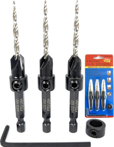 FTG USA Countersink Drill Bit Set 6 Pc #8 (11/64") Wood Countersink Drill Bit with Tapered Drill Bits, Version 2.0 FTG Maximum Torque Countersink Bit with Improved Connection HSS Drill to Hex Shank in Kuwait